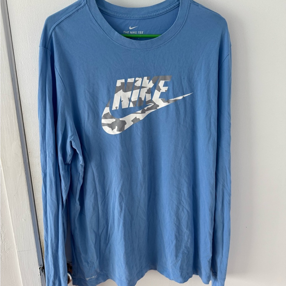 Nike Sky Blue Long Sleeve Shirt with Camo Logo